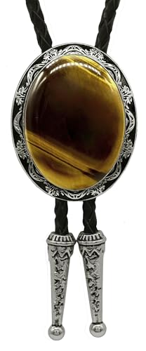 Image of Moranse Bolo Tie with Natural Tiger Eye Stone Celtic Style Genuine and Cowhide Rope