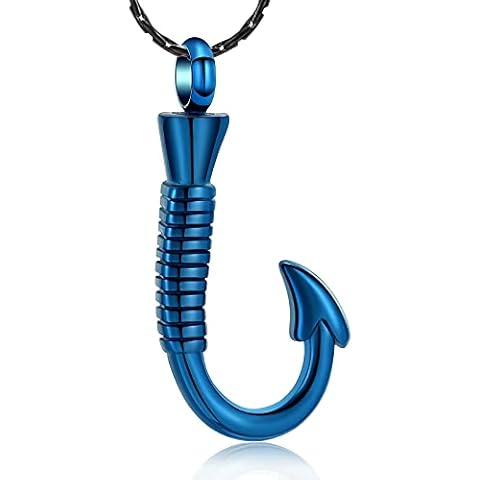 constantlife Cremation Jewelry for Ashes Urn Memorial Necklace Fish Hook Design Stainless Steel Pendant Keepsake Ashes Holder blue Cover