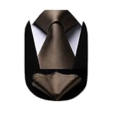 [HISDERN] 無地 ネクタイ チーフ セット メンズ ブラウン シルク ブランド フォーマル ビジネス 入学式 卒業式プレゼント HL-01