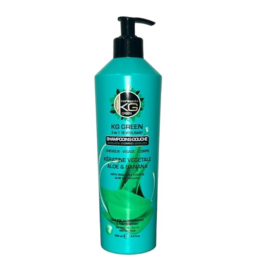 Keragold Champú verde 3 en 1 de queratina vegetariana aloe vera y plátano (champú KG verde aloe vera y plátano)