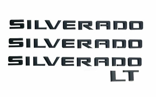 Image of 4Pcs Set 2019-2023 Silverado LT Emblem 3D Letters Fender Door & Rear Tailgate Trunk Tailgate Badges Nameplate Sticker Replacement for Silverado 84300948 (Matte Black)