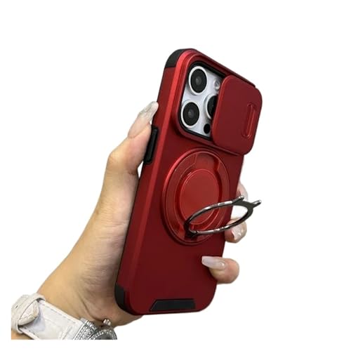 ���C�X�^���h�d�b�P�[�X�AiPhone 16 15 14 13 12 11 Pro Max Plus�ɑΉ��A�X���C�h���J�����ی�P�[�X(Red,16 Pro)