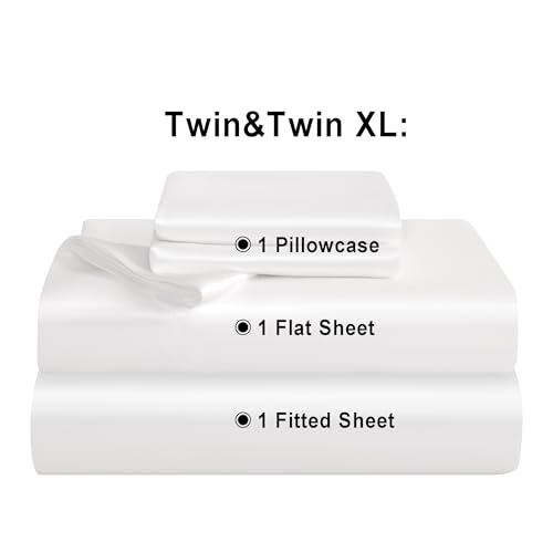 NTBAY Twin Satin Sheet Set, 3 Piece, White - image 4