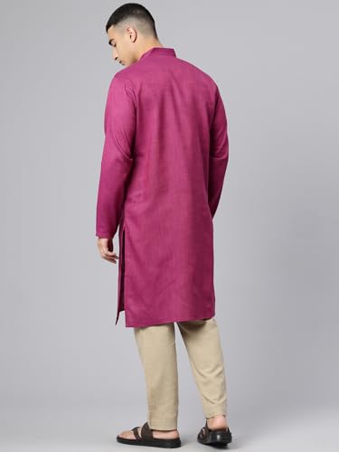 Image of Majestic Man Men's Cotton Regular Fit Traditional Mandarin Collar Ethnic Motifs Solid Long Kurta