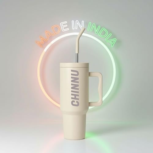 Image of Speedex 1200 ml Customized Name Insulated Stainless Steel Tumbler with Handle, Straw & Cleaning Brush, Personalized Sipper Bottle, Double Wall Leakproof Travel Mug Gift (Cream, 1.2 l)