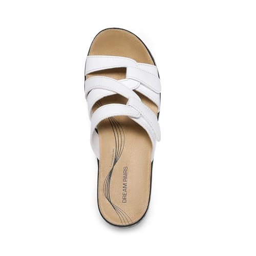 Image of DREAM PAIRS Women Arch Support Slide Sandals Adjustable Straps Slip On Wedge Sandals Casual Comfort Lightweight Flat Slides