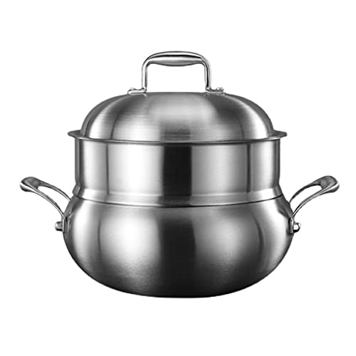ZHANGXABN Vaporera de Acero Inoxidable de Doble propósito, Gruesa, de Dos Capas, no porosa, sin Revestimiento, para Sopa de Bollos al Vapor con vaporera (26 cm) (24 cm)