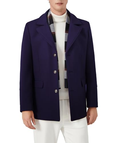Image of INVACHI Mens Wool Blend Coat Winter Trench Coat with Detachable Soft Scarf Single Breasted Overcoat