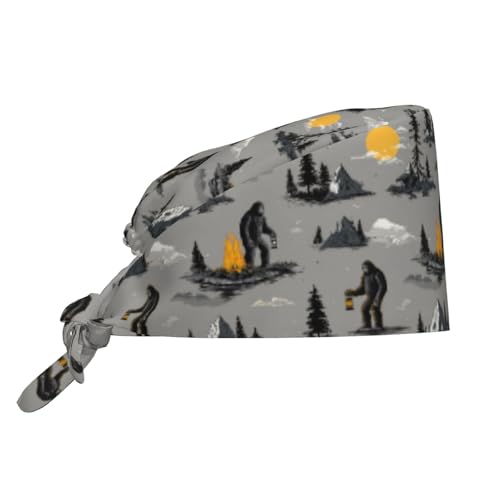 Bigfoot Working Cap Scrub Cap with Sweatband Adjustable Tie Back Hat Breathable Headgear for Women/Men
