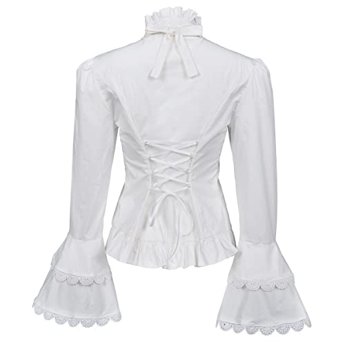 Victorian Blouse Womens Gothic Pirate Shirt Vintage Long Sleeve Lotus Ruffle Tops