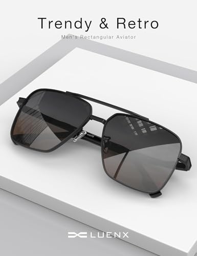 Image of LUENX Polarized Square Aviator Sunglasses for Men,Trendy Retro Oversized Rectangular Frame UV400 Protection