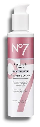 Nō7 | Restore & Renew Dual Action Cleansing Lotion - Facial Cleanser & Exfoliant with Alpha Hydroxy Acid - Cleansing Lotion Makeup Remover for Anti-Aging