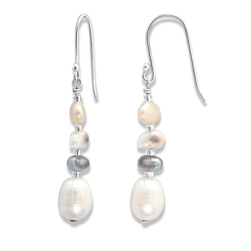 Sea of Ice Pearl Dangle Earrings – Freshwater Cultured Pearl Drop Earrings for Women – Dangle Pearl Earrings with Multi-Colored Natural Pearls – Premium 925 Sterling Silver Hook Earrings