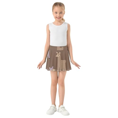 Joisal Girls' Shorts Athletic Skorts Alpaca Brown Llama Cute Tennis Skirts for Kids Flowy Pleated Skort 3t3