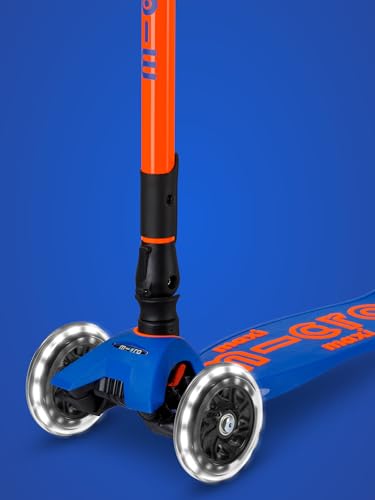micro™ Maxi micro Deluxe Foldable neon LED | H&ouml;henverstellbar & klappbar | Das ORIGINAL | Kinderroller ab 5 Jahre | LED Rollen | Faltbarer Roller f&uuml;r Jungs & M&auml;dchen 5-10 Jahre (Blaze orange)