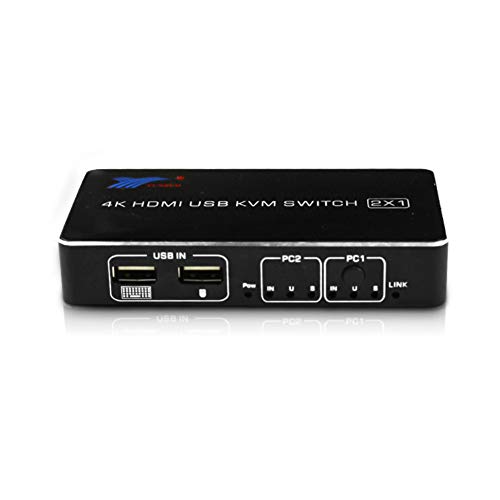 Rendaysa HDMI 2.0KVM Switch 2 em 1 out HD vídeo USB KVM Switch 2 Cut One Switch gratuito compatível com 4K 60 Hz rato e teclado partilhar impressoras