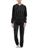 MessBebe Damen Trainingsanzüge 2 Stück mit Kapuze Jacke lange Sporthosen,Schwarz,M