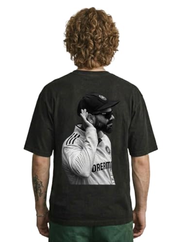 Image of Mens Black Drop Shoulder Round Neck Half Sleeve Graphic Printed T-Shirt | MS Dhoni T Shirt for Men Wicket Keeping Captain Cool Fan Tshirt MSD