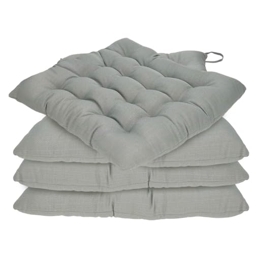 Tesosy Pack 4 Cojines para Sillas, Cojín Decorativo de Asiento（40+ -2cm） x 5cm con Correas de Sujeción, ​Asiento Imitacionde Lino, Ideal para la Decoración de Jardín, Gris