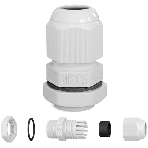 hb-digital 1x Embout de sertissage M12 pour diamètre de câble 3-6,5 mm IP68 étanche à la poussière et à l'eau avec joint en caoutchouc Contre-écrou Languettes de serrage Bouchon d'étanchéité Isolation