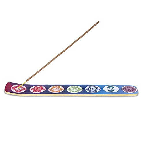 Bless-International Traditional-Handmade-Burner Wooden-Incense-Stick-Holder Ash-Catcher-Stand for-Aromatherapy-Meditation-Yoga (Seven Chakkra) 10 Inches, Pack of 1