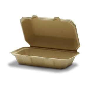 Tellus Products, Eco-Friendly (200-Count) 9″ x 6″ Hoagie Clamshells To-Go Container – Compostable, Durable Tableware – Grown & Made in the USA – No PFAS Added (Natural Color)
