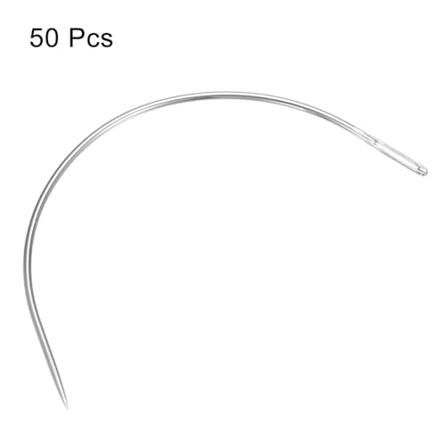 Image of HARFINGTON 50Pcs Curved Needles 3.5 inch C Type Weaving Sewing Needles Wig Making Upholstery Big Eye for Carpet Leather Canvas Repairing Blocking Knitting