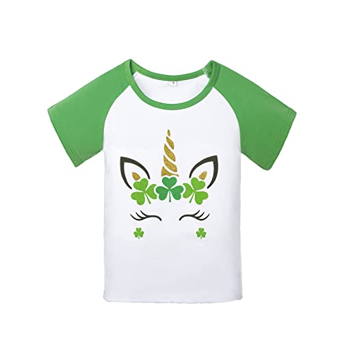 LUCKYGAL Girls St Patricks Day Shirts Glitter Unicorn T-Shirt Kids Raglan Sleeve Tee Tops