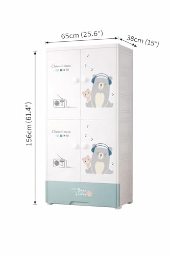 Image of YASONIC Plastic Wardrobe for Kids Clothes - Durable, Easy to Use Anti-Skid & Non-Slip Effective Professional Collapsible Wardrobe, Plastic Cupboard for Kids, Foldable Almirah (White, 4+1 Tier)