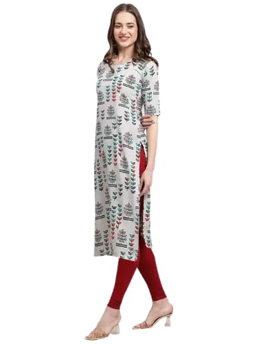 Pinkmint Women's Crepe Beige Color Floral Printed Straight Kurti (530340-Xl)