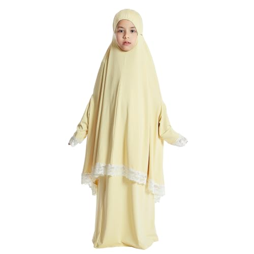 IBAKOM Muslim Dress for Girl Abaya Dubai Arabian Jilbab Skirt Long Sleeve Khimar Modest Islamic Eid Ramadan Prayer Clothes