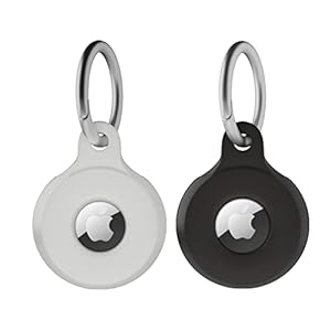 2 Pack Apple Airtag Holder | Apple Airtag Keyring | Airtag Tracker with Keychain, Multi-Color Protective Silicone Airtag Case Key Ring for Wallet, Dog Collar, Luggage, Keys (Black, White)