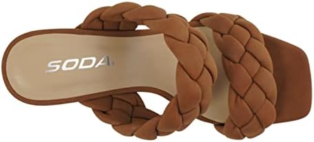 Soda BUGGY ~ Women Double Braided Straps Casual Open Square Toe Fashion Slide Block Heel Sandal (7, Lt Cognac, numeric_7) | Image 4