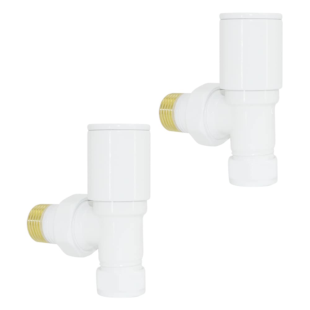 NRG Designer Radiator Valve 15mm Manual Angled Valves One Pair White — image 1