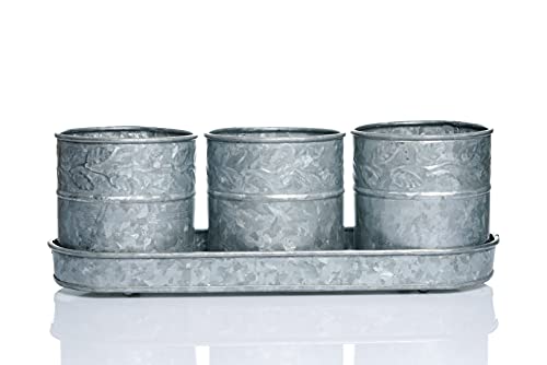 Deconoor Galvanized Planters Set Of 3 With 1 Tray, Ideal For Party Picnic Caddy Serve Ware Floral Pots Votive Candle Kitchen Windowsill Garden Indoor Or Outdoor Use By Walford Home… #TOP5