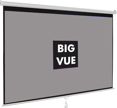 Image of BIG VUE Manual Pull Down Projector Screen, High Gain Grey Fabric Insta Lock - Auto Lock Projection Screen for Classroom, Home Theatre or Office (120 Inch, 4:3 Aspect Ratio)