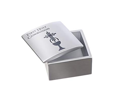 Roman First Holy Communion Brushed Silver Tone 2 Inch Resin Stone Keepsake Box and Lid