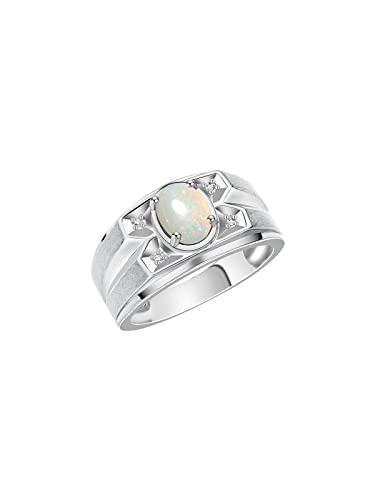 Rylos Men's Rings Classic Designer Style 8X6MM Oval Gemstone & Diamond Ring - Color Stone Birthstone Rings for Men, Sterling Silver Ring in Sizes 8-13.3