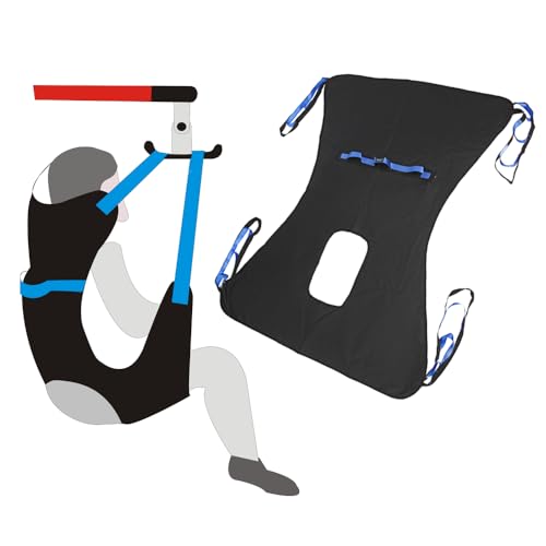 Ir al baño Cinturón Elevadores Paciente Levantamiento médico Equipos Bariatric Hándicap Elevación Cómoda Honda Cinturón transferencia médica con soporte de cuatro puntos Sling cuerpo completo (negro)