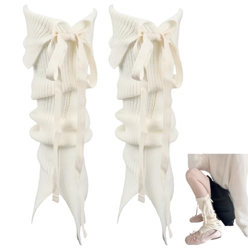 1 Pair White Cotton Loose Leg Warmers Vintage Bowknot Layered Long Socks Cute Polyester Ruffled Kawaii Jk Legs Sleeves for Women Lolita Party Festival Clothing Accessories Decoration Gifts