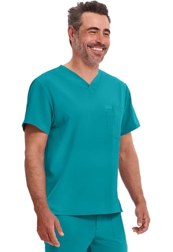 Image of Dickies EDS Essentials Scrubs for Men V-Neck 360 Stretch Medical Scrub Top | Relaxed Fit, 2 Pocket Design, 360 Stretch, Moisture Wicking Fabric, Durable Construction, Side Vents, Easy Care