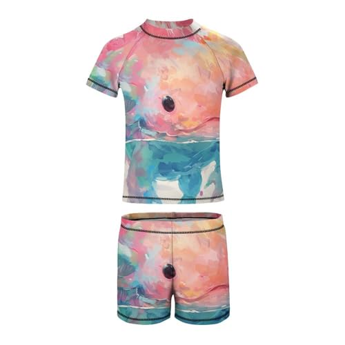 Stylized Rainbow AxolotlChildren's Casual Swimsuit Set - Simple and Versatile10-12Y（150cm）2