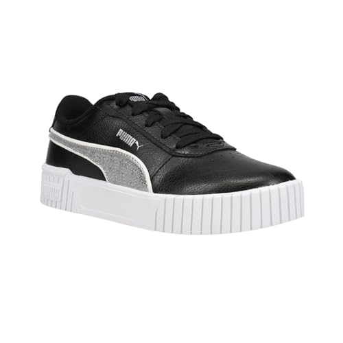 PUMA Kids Girls Carina 2.0 Glitzy Lace Up Sneakers Shoes Casual - Black, Silver2
