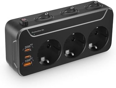 Thief Flat Sockets with Individual Switch, 3 Outlets Surge Protec...