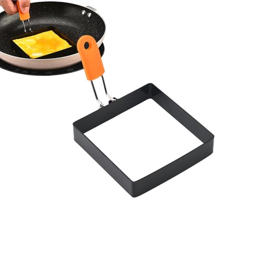 Fravsiu Molde de huevo cuadrado, anillo de huevo cuadrado,Molde de anillo de huevo antiadherente | Juego de anillos de huevo cuadrados con mango de silicona, anillos para cocinar huevos de acero