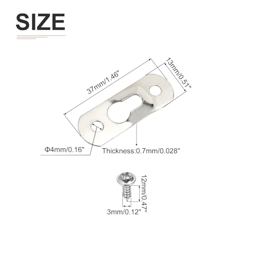 Image of DTGN 37 x 13mm Keyhole Hanging Plate Single Hole Hook with Screws - 50Pcs - Good for Hanging Paintings Picture - Frame Hook Photos - Silver