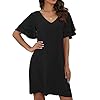 QIXING-Womens-Summer-Casual-Loose-Mini-Dress-V-Neck-Bell-Short-Sleeve-Shift-Dress QIXING Women's Summer Casual Loose Mini Dress V-Neck Bell Short Sleeve Double Layer Shift Dress Black-XL-16