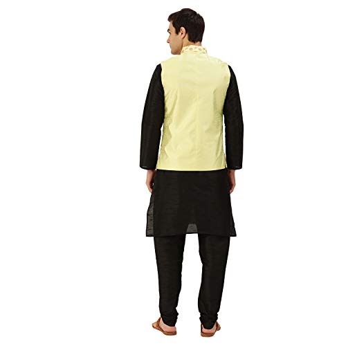 Image of SOJANYA (Since 1958 Men's Cotton Linen Maroon Kurta and White Pyjama with Mustard Cotton Nehru Jacket