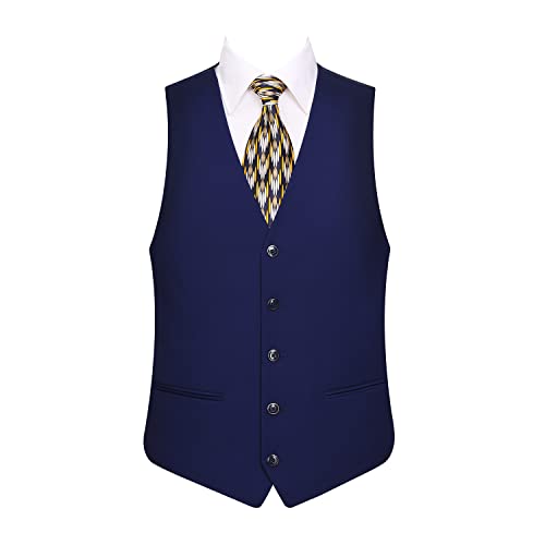 Mens Suits Slim Fit 3 Piece Two Button Solid Business Wedding Jacket Blazer Vest & Pants Set Black #TOP2