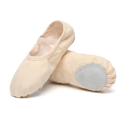 Danzcue Ballet Shoes for Girls-Soft Canvas/PU Leather Dance Slippers with Non-Slip Soles, Ideal Ballet Flats for Toddlers and Kids